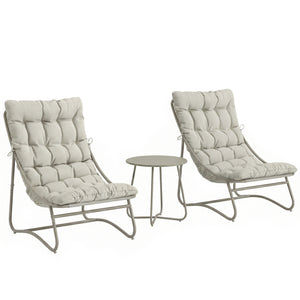- Salon bistro 3 pièces pour 2 personnes, table ronde et chaises d'extérieur avec assise en textilène et coussins, mobilier de jardin en métal pour patio et balcon, gris clair