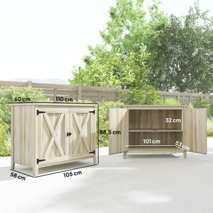 Armoire de Jardin en Bois, Placard de Jardin en Bois avec Étagères et Double Portes, Armoire à Outils, 110 x 60 x 88,5 cm, Bois Naturel