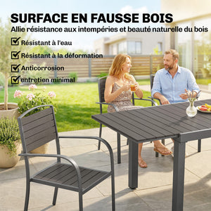 Salon de Jardin 8 Personnes - Table de Jardin Extensible 150-225cm avec Plateau Polybois et 8 Chaises - Ensemble Repas Extérieur en Aluminium pour Terrasse, Balcon et Véranda, Gris