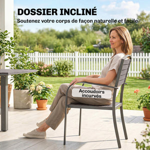 Salon de Jardin 8 Personnes - Table de Jardin Extensible 150-225cm avec Plateau Polybois et 8 Chaises - Ensemble Repas Extérieur en Aluminium pour Terrasse, Balcon et Véranda, Gris