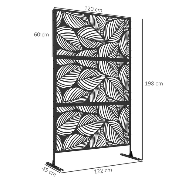Panneau brise vue décoratif paravent extérieur noir à motif végétal en acier - 122 x 45 x 198 cm, noir