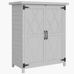 Abri de jardin Armoire de jardin pour outils 75L x 40l x 90H cm 3 étagères 2 portes Toit en asphalte imperméable Bois de sapin gris
