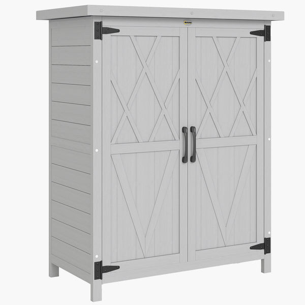 Abri de jardin Armoire de jardin pour outils 75L x 40l x 90H cm 3 étagères 2 portes Toit en asphalte imperméable Bois de sapin gris