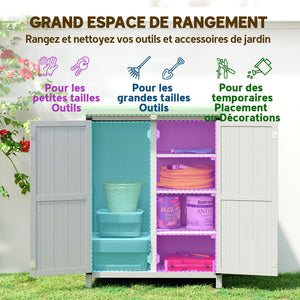 Abri de jardin Armoire de jardin pour outils 75L x 40l x 90H cm 3 étagères 2 portes Toit en asphalte imperméable Bois de sapin gris