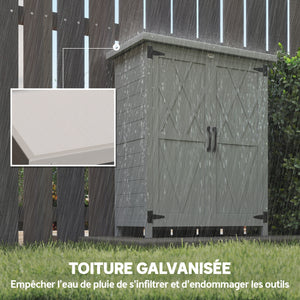 Abri de jardin Armoire de jardin pour outils 75L x 40l x 90H cm 3 étagères 2 portes Toit en asphalte imperméable Bois de sapin gris
