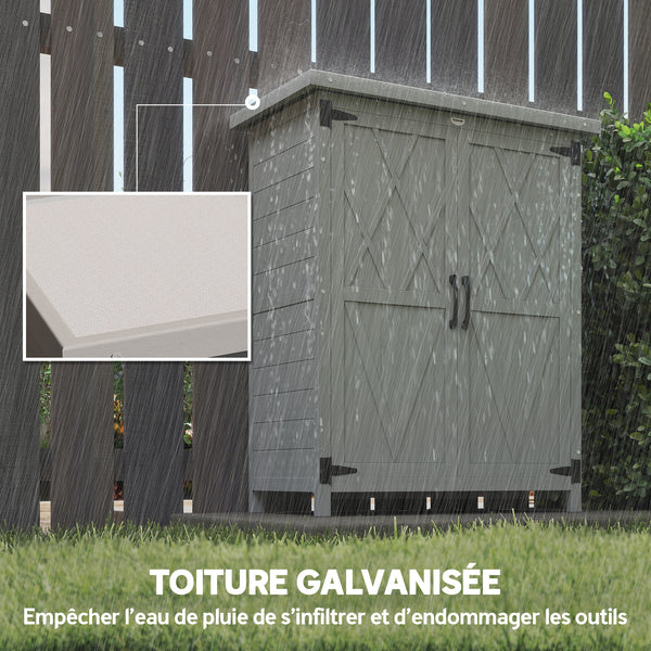 Abri de jardin Armoire de jardin pour outils 75L x 40l x 90H cm 3 étagères 2 portes Toit en asphalte imperméable Bois de sapin gris