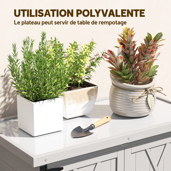 Abri de jardin Armoire de jardin pour outils 75L x 40l x 90H cm 3 étagères 2 portes Toit en asphalte imperméable Bois de sapin gris