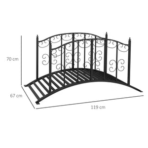 Pont de Jardin Pont en acier avec Garde-corps latéraux, Charge Maximale 120 KG, décoration de Jardin pour Jardin, Étang, Ruisseau, 119 x 67 x 70 cm, noir