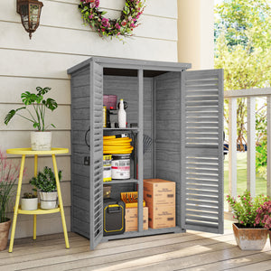 Armoire de Jardin Remise pour Outils en Bois 2 Étagères Toit Bitumé Portes Persiennes Verrouillable 75 x 50 x 118cm Gris