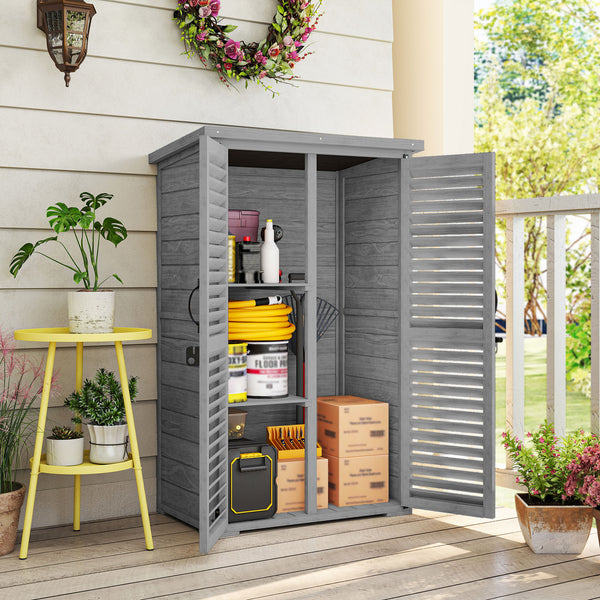 Armoire de Jardin Remise pour Outils en Bois 2 Étagères Toit Bitumé Portes Persiennes Verrouillable 75 x 50 x 118cm Gris
