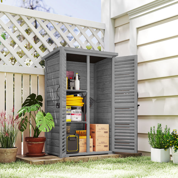 Armoire de Jardin Remise pour Outils en Bois 2 Étagères Toit Bitumé Portes Persiennes Verrouillable 75 x 50 x 118cm Gris