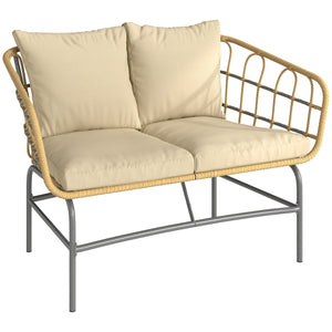 Canapé de Jardin 2 Places en Résine Tressée - Salon de Jardin Extérieur avec Coussins Épais Anti-glisse - Banquette de Balcon et Terrasse en Rotin Design pour Mobilier de Jardin, Marron