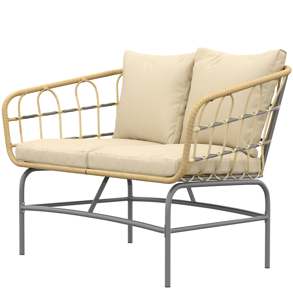 Canapé de Jardin 2 Places en Résine Tressée - Salon de Jardin Extérieur avec Coussins Épais Anti-glisse - Banquette de Balcon et Terrasse en Rotin Design pour Mobilier de Jardin, Marron