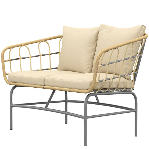 Canapé de Jardin 2 Places en Résine Tressée - Salon de Jardin Extérieur avec Coussins Épais Anti-glisse - Banquette de Balcon et Terrasse en Rotin Design pour Mobilier de Jardin, Marron