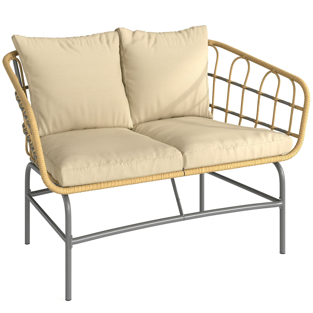 Canapé de Jardin 2 Places en Résine Tressée - Salon de Jardin Extérieur avec Coussins Épais Anti-glisse - Banquette de Balcon et Terrasse en Rotin Design pour Mobilier de Jardin, Marron