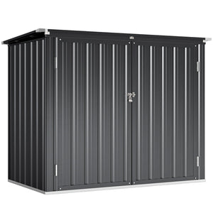 Cache Poubelle Extérieur 1,2 m², 150x80x117cm, Abri de Jardin en Acier Galvanisé pour 2 Poubelles, Double Porte à Serrures, Couvercle Relevable à Charnière, Rangement pour Vélo, Outils