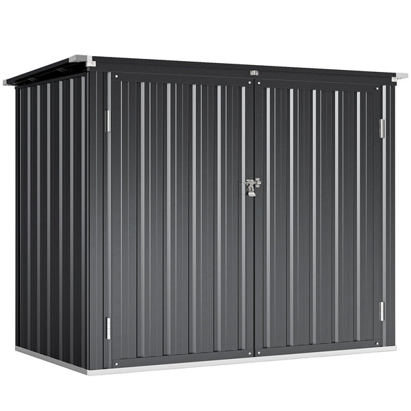 Cache Poubelle Extérieur 1,2 m², 150x80x117cm, Abri de Jardin en Acier Galvanisé pour 2 Poubelles, Double Porte à Serrures, Couvercle Relevable à Charnière, Rangement pour Vélo, Outils