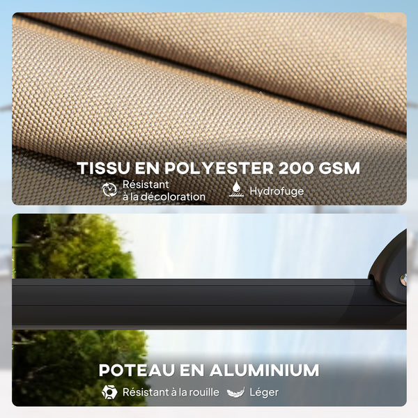 Parasol déporté carré 2,4x2,4m avec pied et dalles lestage - parasol de jardin extérieur, mât aluminium et rotatif 360° par pédale - UV50+ et inclinaison 5 positions pour terrasse, kaki