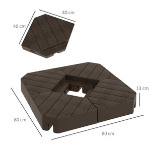 Lot de 4 dalles de parasol Poids de lestage carré pour parasols déportés pieds croix - à remplir d'eau ou de sable jusqu'à 60/80 kg - Marron