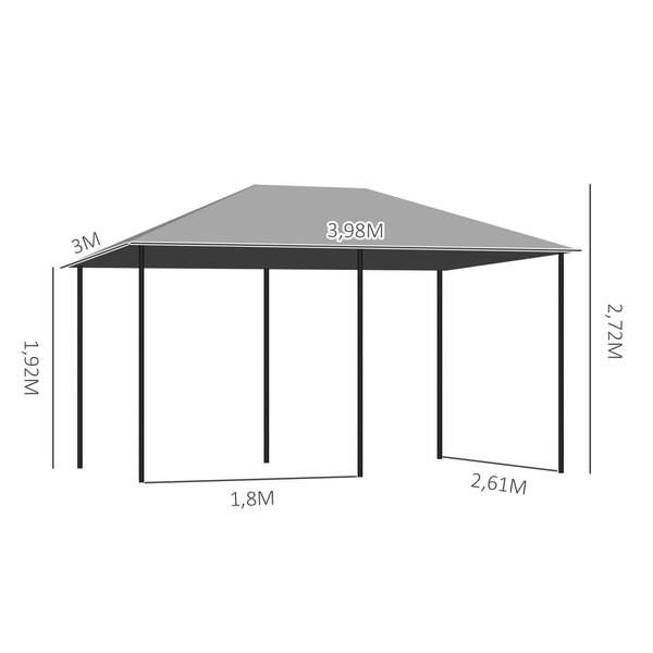 Tonnelle de jardin barnum pavillon style colonial double-toit toiles latérales amovibles 4L x 3l x 2,72H m gris