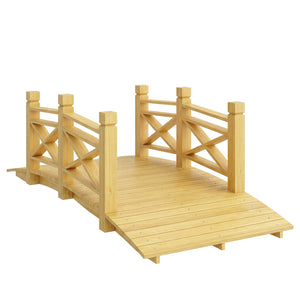Pont de Jardin en Bois Carbonisé Arqué 1,74m - Passerelle avec Main Courante Sécurisée et Charge 200kg - Décoration Extérieure Traitée et Résistante, Naturel
