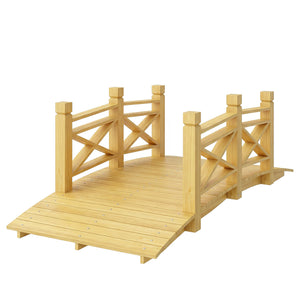 Pont de Jardin en Bois Carbonisé Arqué 1,74m - Passerelle avec Main Courante Sécurisée et Charge 200kg - Décoration Extérieure Traitée et Résistante, Naturel