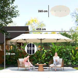 Parasol de jardin XXL avec pied en croix parasol grande taille 4,6L x 2,7l x 2,4H cm ouverture fermeture manivelle acier polyester haute densité crème