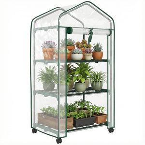 Serre de jardin PVC avec étagères 3 niveaux, serre de balcon, bâche PVC, châssis en acier, porte zippée enroulable, pour légumes plantes fleurs, 69x49x130cm, transparent
