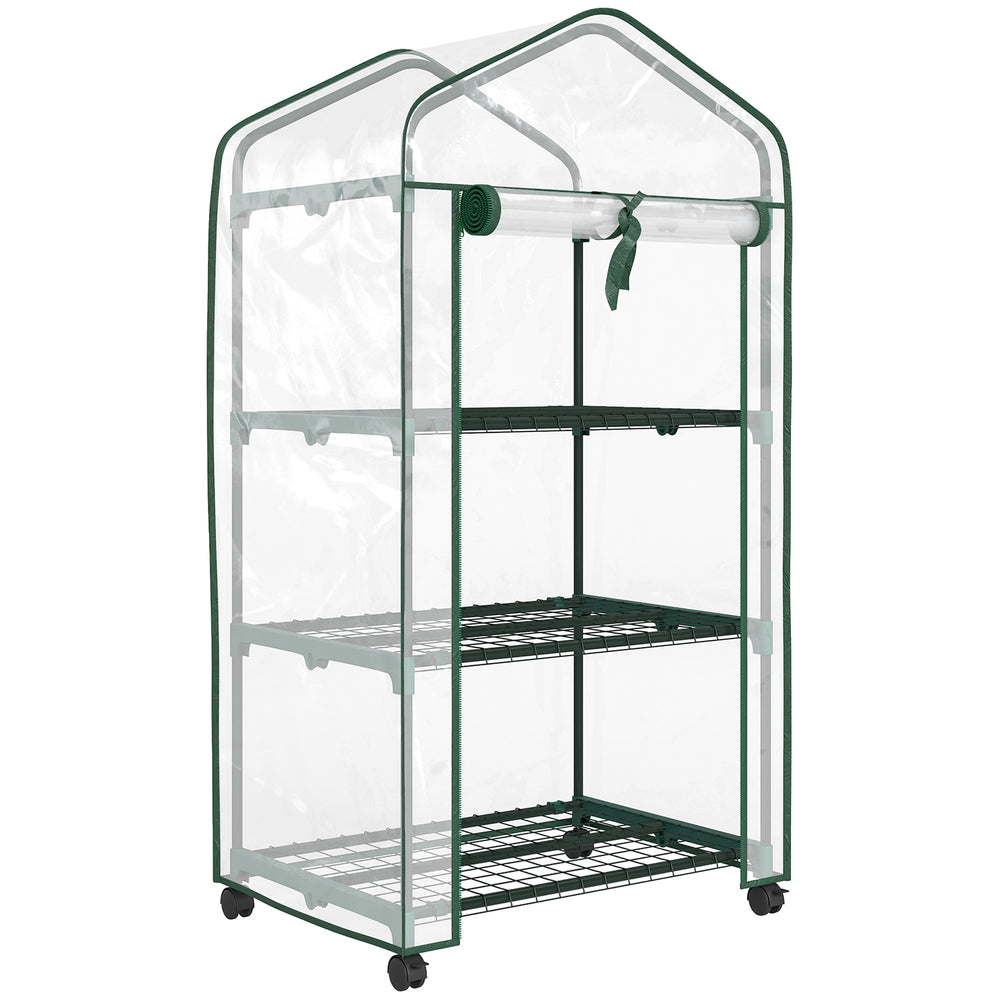 Serre de jardin PVC avec étagères 3 niveaux, serre de balcon, bâche PVC, châssis en acier, porte zippée enroulable, pour légumes plantes fleurs, 69x49x130cm, transparent
