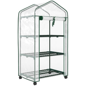 Serre de jardin PVC avec étagères 3 niveaux, serre de balcon, bâche PVC, châssis en acier, porte zippée enroulable, pour légumes plantes fleurs, 69x49x130cm, transparent