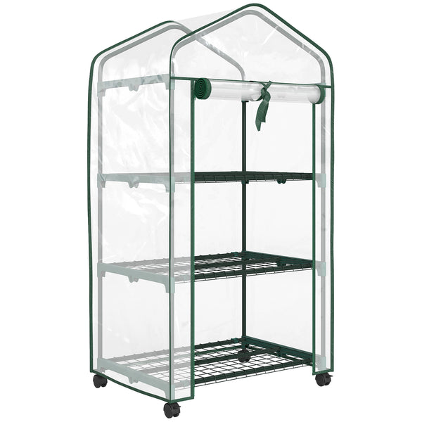 Serre de jardin PVC avec étagères 3 niveaux, serre de balcon, bâche PVC, châssis en acier, porte zippée enroulable, pour légumes plantes fleurs, 69x49x130cm, transparent