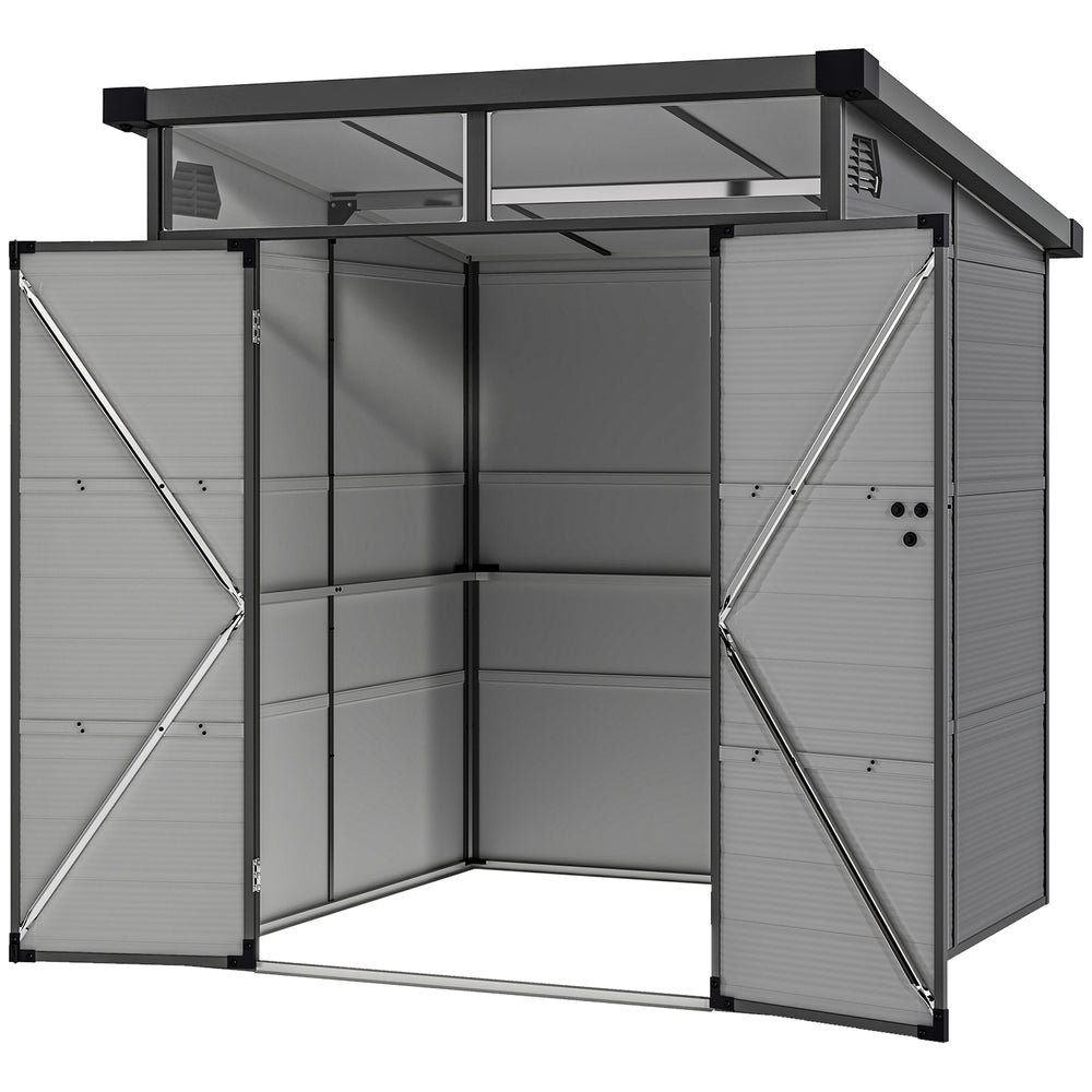 Abri de jardin en polypropylène 3,24 m², cabane de jardin 190 x 191 x 215 cm, cabanon rangement outils avec fenêtres, 2 évents, double porte verrouillable, gris clair