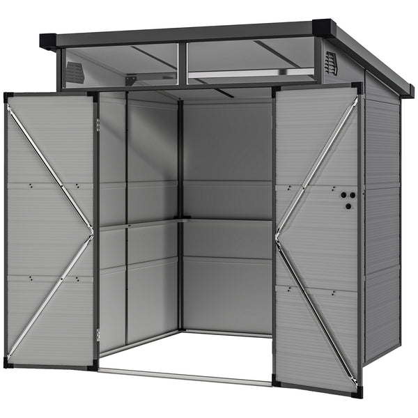 Abri de jardin en polypropylène 3,24 m², cabane de jardin 190 x 191 x 215 cm, cabanon rangement outils avec fenêtres, 2 évents, double porte verrouillable, gris clair