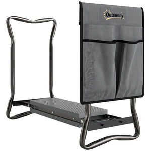 Tabouret de Jardin Pliable 2 en 1 - Agenouilloir de Jardin en Acier, Robuste, Coussin en Mousse EVA, 4 Poches à Outils Amovible - Cadeau pour Personnes Âgées, Charge 150kg, Gris