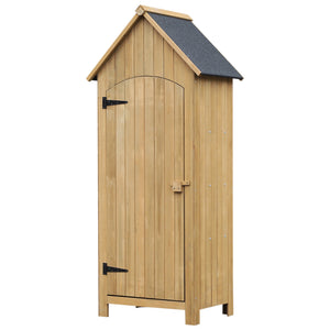 Abri de jardin en bois cabane de jardin exterieur armoire de jardin avec toit bitumé 3 étagères porte avec loquet rangement et stockage extérieurs pour terrasse 77,5 x 54,2 x 179,5 cm naturel