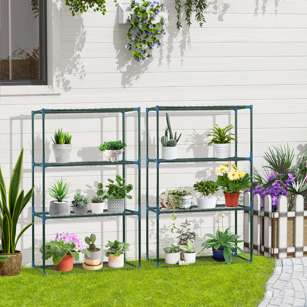 Lot de 2 Étagères à Fleurs en acier 4 Niveaux Intérieur et Extérieur, support de plantes étagère à plantes pour Jardin, Balcon, Salon, 70 x 27 x 110 cm, vert