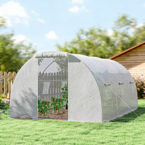 Serre de Jardin Tunnel 13,5 m² 4,5L x 3l x 2H m - 6 fenêtres, Porte zippée Enroulable - châssis Tubulaire Acier galvanisé, bâche PE Haute densité Blanc