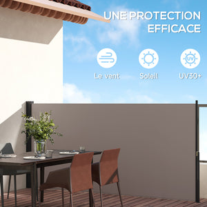 Store latéral Brise-Vue paravent rétractable dim. 3L x 1,4H m alu. Polyester Anti-UV Haute densité 180 g/m² Gris