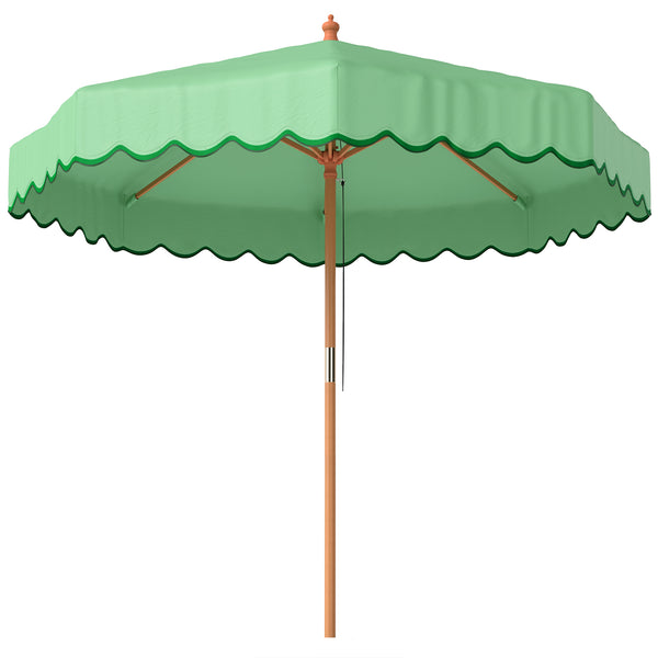 Parasol de Jardin Rond avec Volants - Parasol Terrasse Rétro Chic 230cm Aspect Bois - Protection Solaire UV Extérieur pour Balcon et Mobilier de Jardin, Vert Clair