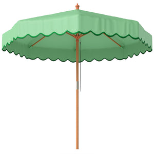 Parasol de Jardin Rond avec Volants - Parasol Terrasse Rétro Chic 230cm Aspect Bois - Protection Solaire UV Extérieur pour Balcon et Mobilier de Jardin, Vert Clair