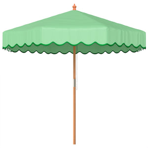 Parasol de Jardin Rond avec Volants - Parasol Terrasse Rétro Chic 230cm Aspect Bois - Protection Solaire UV Extérieur pour Balcon et Mobilier de Jardin, Vert Clair