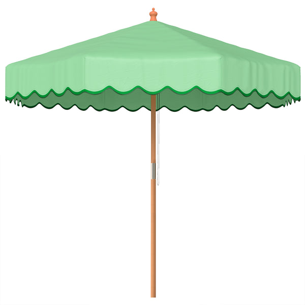 Parasol de Jardin Rond avec Volants - Parasol Terrasse Rétro Chic 230cm Aspect Bois - Protection Solaire UV Extérieur pour Balcon et Mobilier de Jardin, Vert Clair