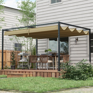 Pergola coulissante pergola rétractable 3 x 2 m structure métal époxy anticorrosion toile polyester haute densité 180 g/m² incluse kaki