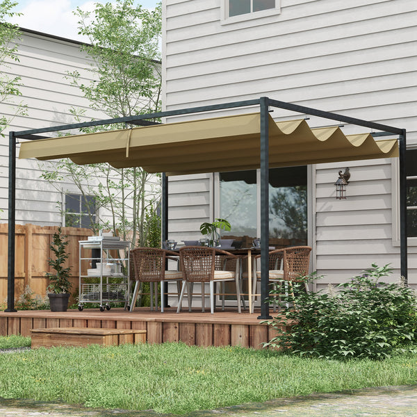 Pergola coulissante pergola rétractable 3 x 2 m structure métal époxy anticorrosion toile polyester haute densité 180 g/m² incluse kaki