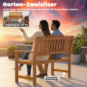 Banc de jardin 2 places en acacia FSC avec design à lattes, accoudoirs, banc jusqu'à 320 kg, pour balcon/jardin/terrasse 112 x 64 x 92 cm Bois naturel