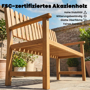 Banc de jardin 2 places en acacia FSC avec design à lattes, accoudoirs, banc jusqu'à 320 kg, pour balcon/jardin/terrasse 112 x 64 x 92 cm Bois naturel