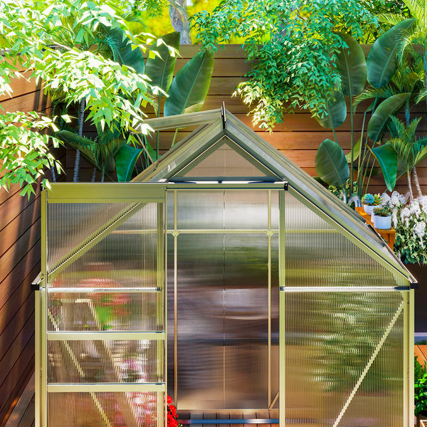 Serre de Jardin 2,5 m² en Aluminium Polycarbonate avec Fondation, 192,5 x 131 x 200 cm, Serre avec Fenêtre Réglable et Porte Coulissante, Abri Extérieur Résistant aux Intempéries, Argent