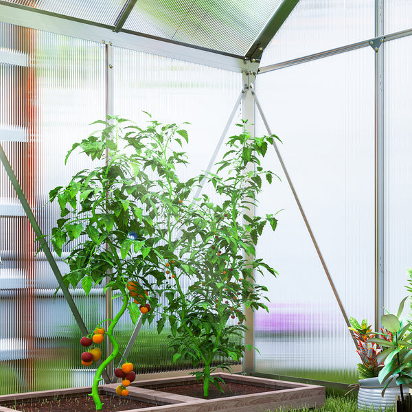 Serre de Jardin 2,5 m² en Aluminium Polycarbonate avec Fondation, 192,5 x 131 x 200 cm, Serre avec Fenêtre Réglable et Porte Coulissante, Abri Extérieur Résistant aux Intempéries, Argent