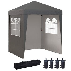 Tonnelle de jardin pliante pop-up 2 x 2 m tente de réception hauteur réglable 3 niveaux Anti-UV 30+ 3 parois latérales avec 4 sacs de sable et 1 sac de transport tissu Oxford acier gris