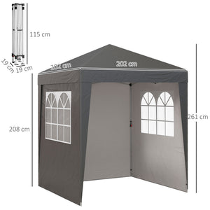 Tonnelle de jardin pliante pop-up 2 x 2 m tente de réception hauteur réglable 3 niveaux Anti-UV 30+ 3 parois latérales avec 4 sacs de sable et 1 sac de transport tissu Oxford acier gris